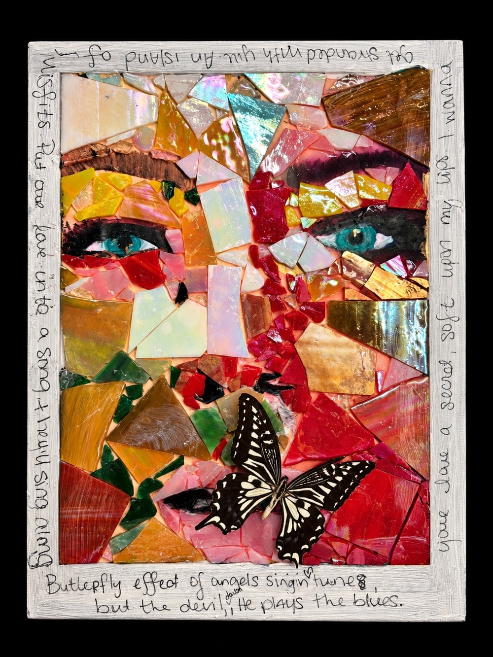 Handmade Mosaic Wall Art - Colorful Butterfly Face